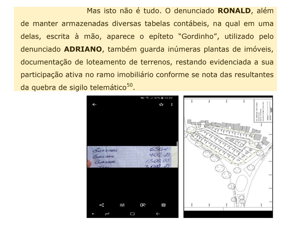 Major Ronald mantinha planilhas contábeis, com repasses de dinheiro para Adriano, plantas de prédios e outros documentos relacionados às construções ilegais
