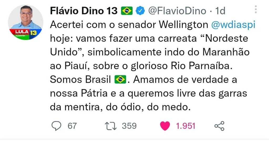 Flávio Dino e Wellington Dias planejam carreata pró-Lula