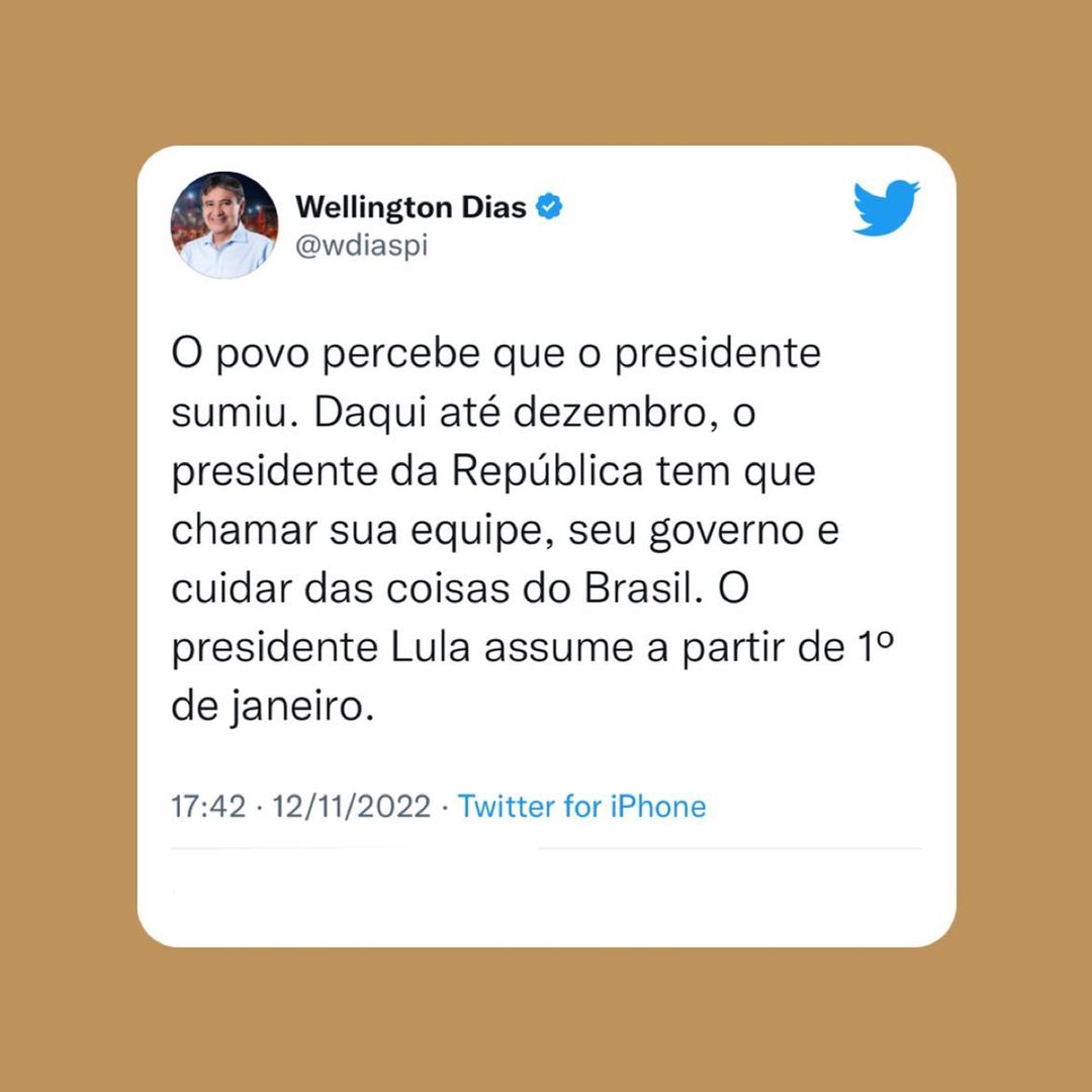 Post feito pelo senador eleito Wellington Dias (PT-PI)