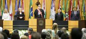 Mesa durante solenidade de posse da ministra Liana Chaib, do TST