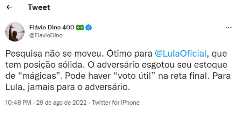 Post feito pelo ex-governador do Maranhão, Flávio Dino