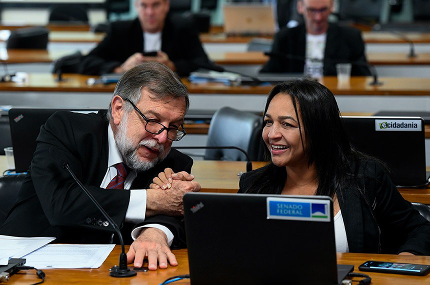 A relatora Eliziane Gama ao lado de Flávio Arns na reunião da CDH