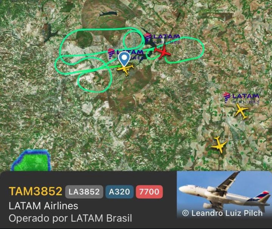 Imagem mostra perímetro percorrido pelo avião no entorno do Aeroporto Internacional de Brasília, até pousar com segurança